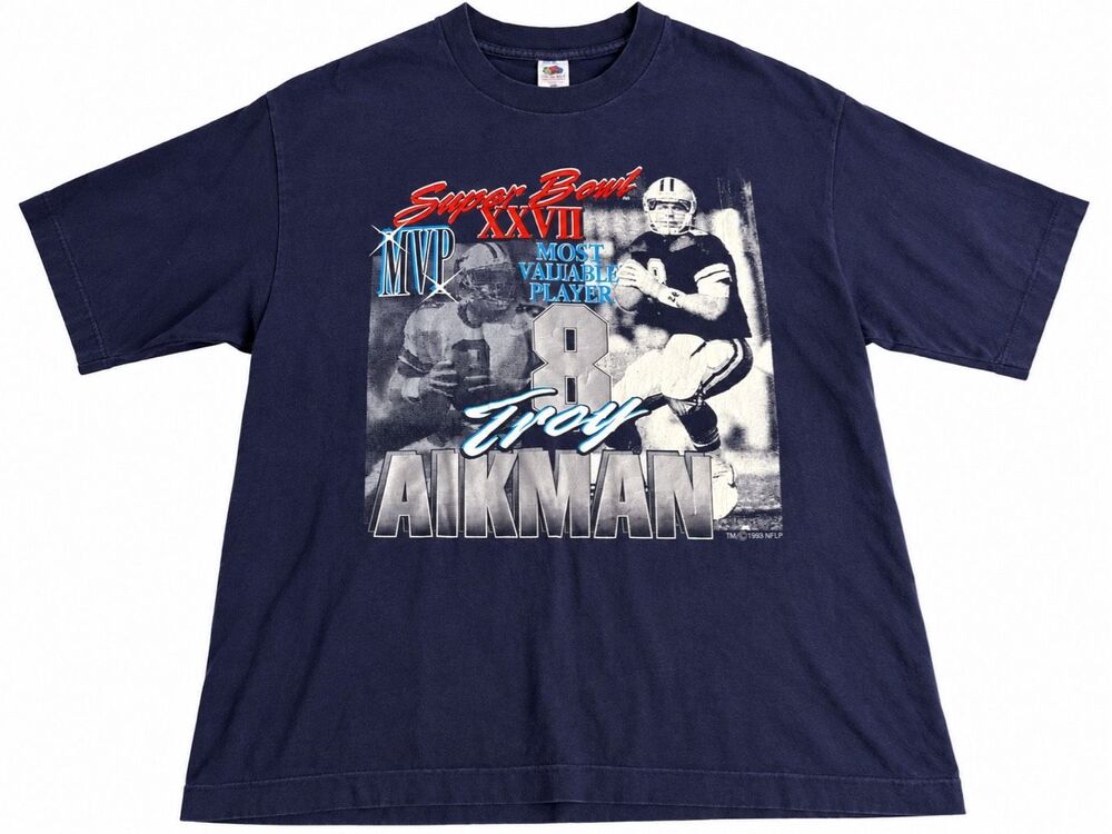 Troy Aikman VTG Shirt Super Bowl MVP Dallas Cowboys Single Stitch Logo 7 Size XL